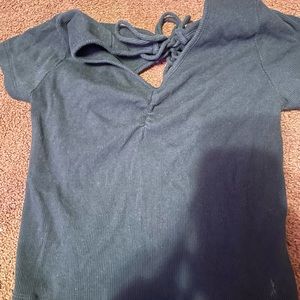 Cropped black tee with open back(with tie)